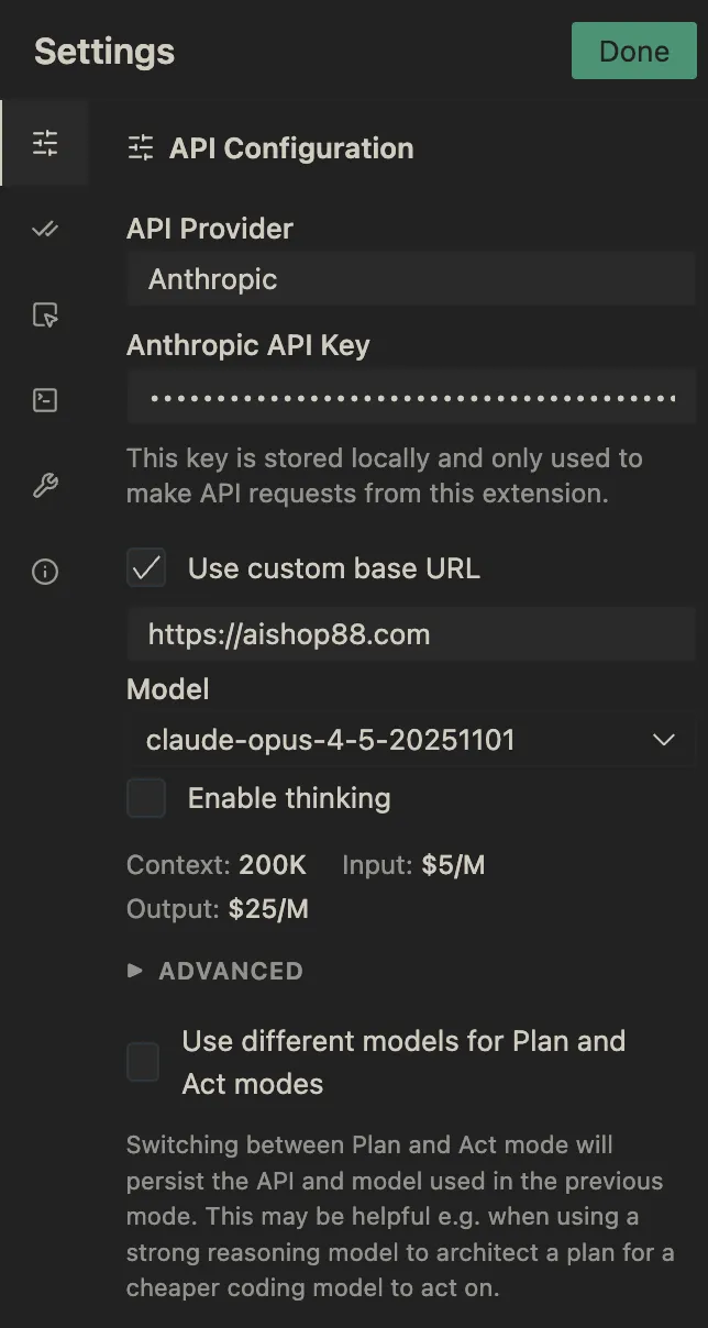 Cline Anthropic Configuration