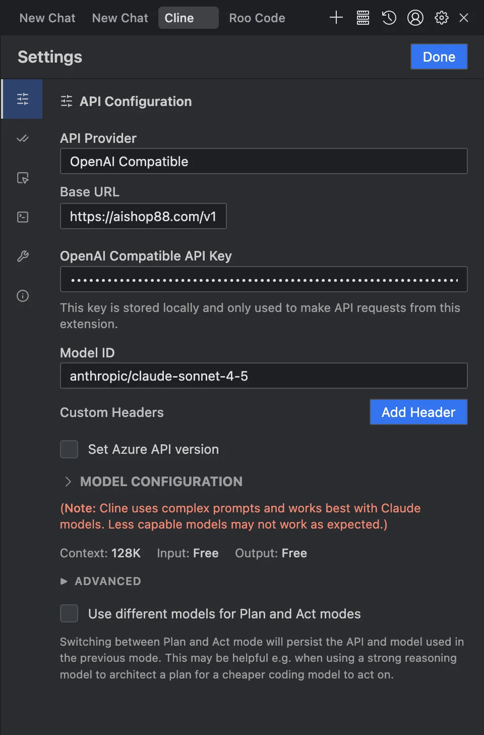 Cline OpenAI Configuration