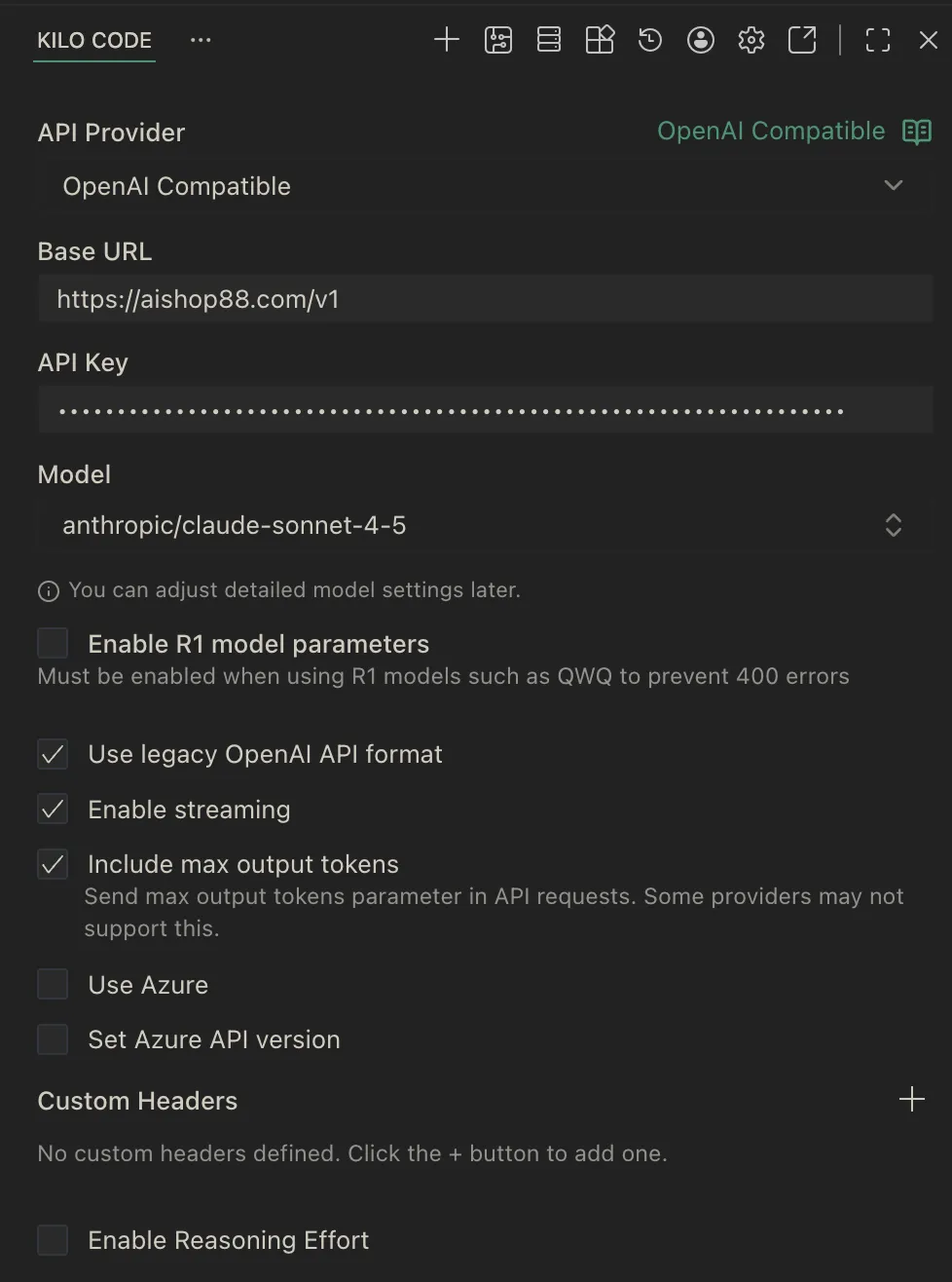 Kilo Code OpenAI Configuration